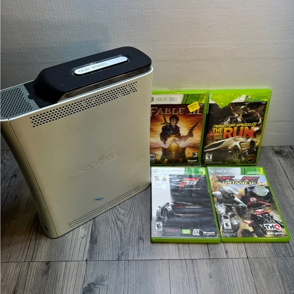 Microsoft Xbox 360 120GB Console No Wires 4 Games Bundle Authentic OEM Tested